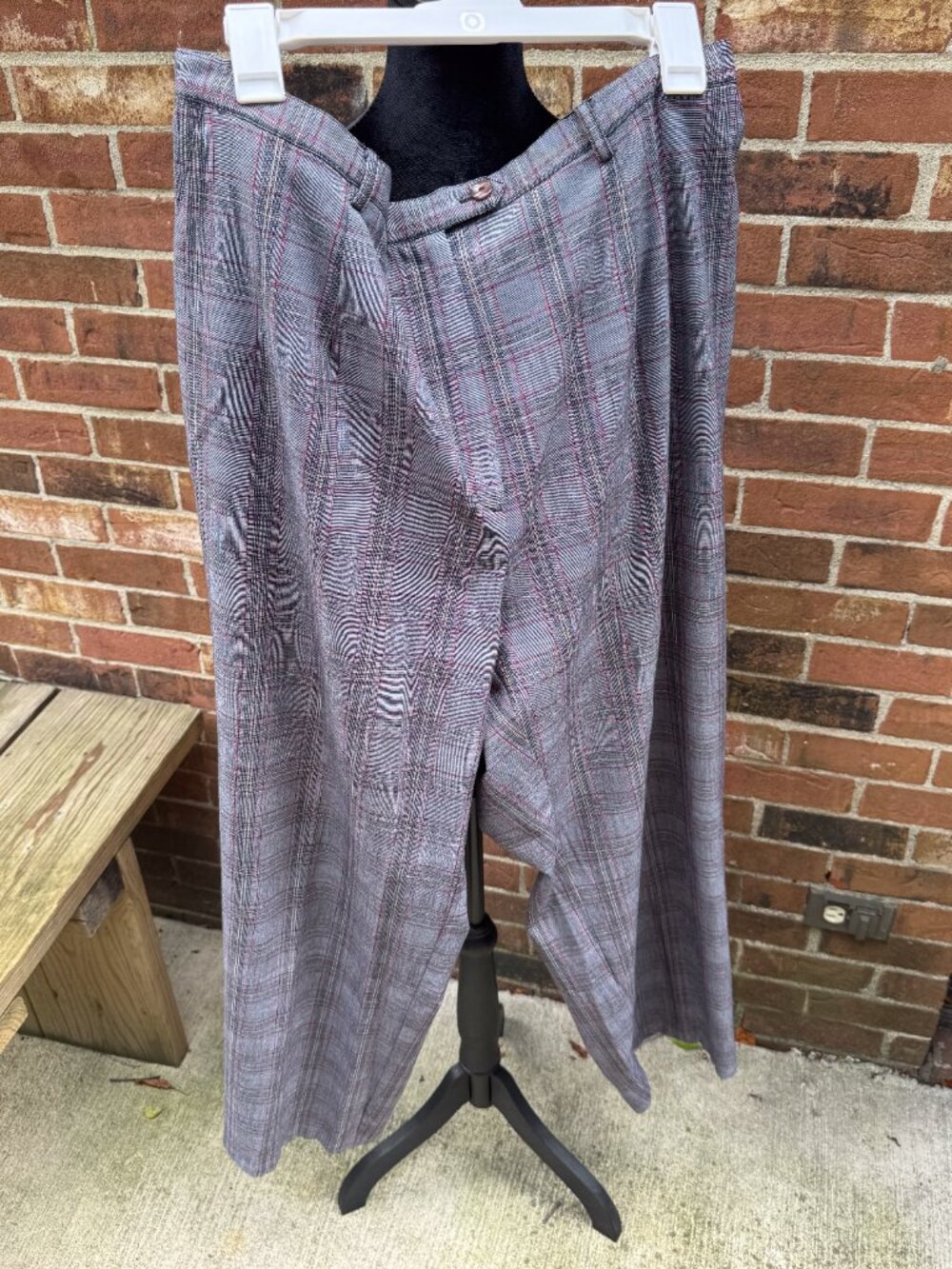 SAG HARBOR Woman 20W Gray Plaid Wide Leg Career Pants Plus Size Stretch